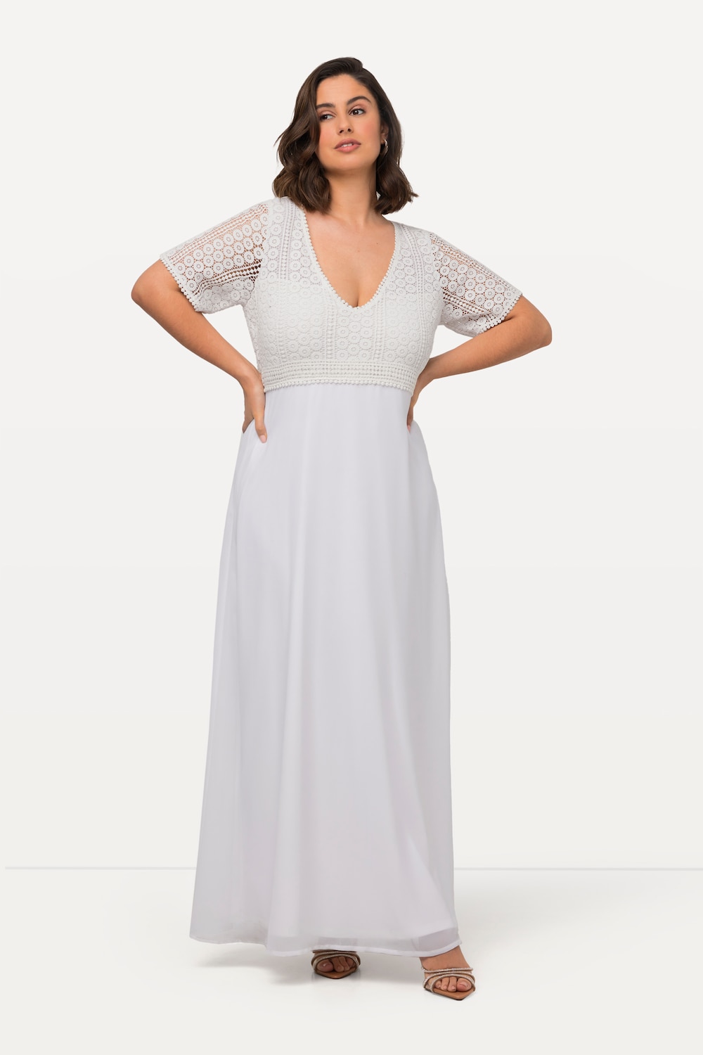 Brautkleid, Boho-Style, A-Linie, V-Ausschnitt, Halbarm