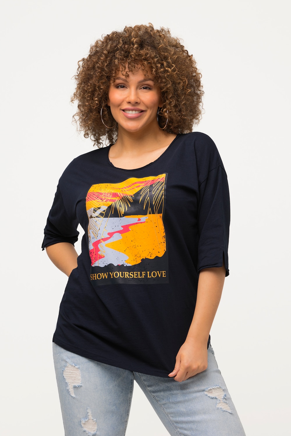 T-Shirt, Landschaft, Oversized, Rundhals, Halbarm