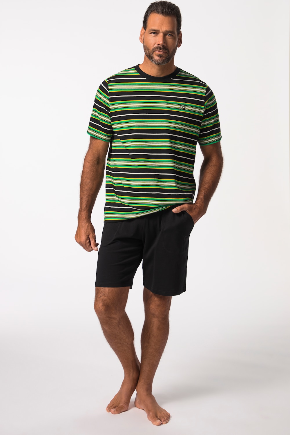 JP1880 Schlafanzug, Homewear, kurzer Zweiteiler, geringeltes T-Shirt, Shorts, bis 8 XL