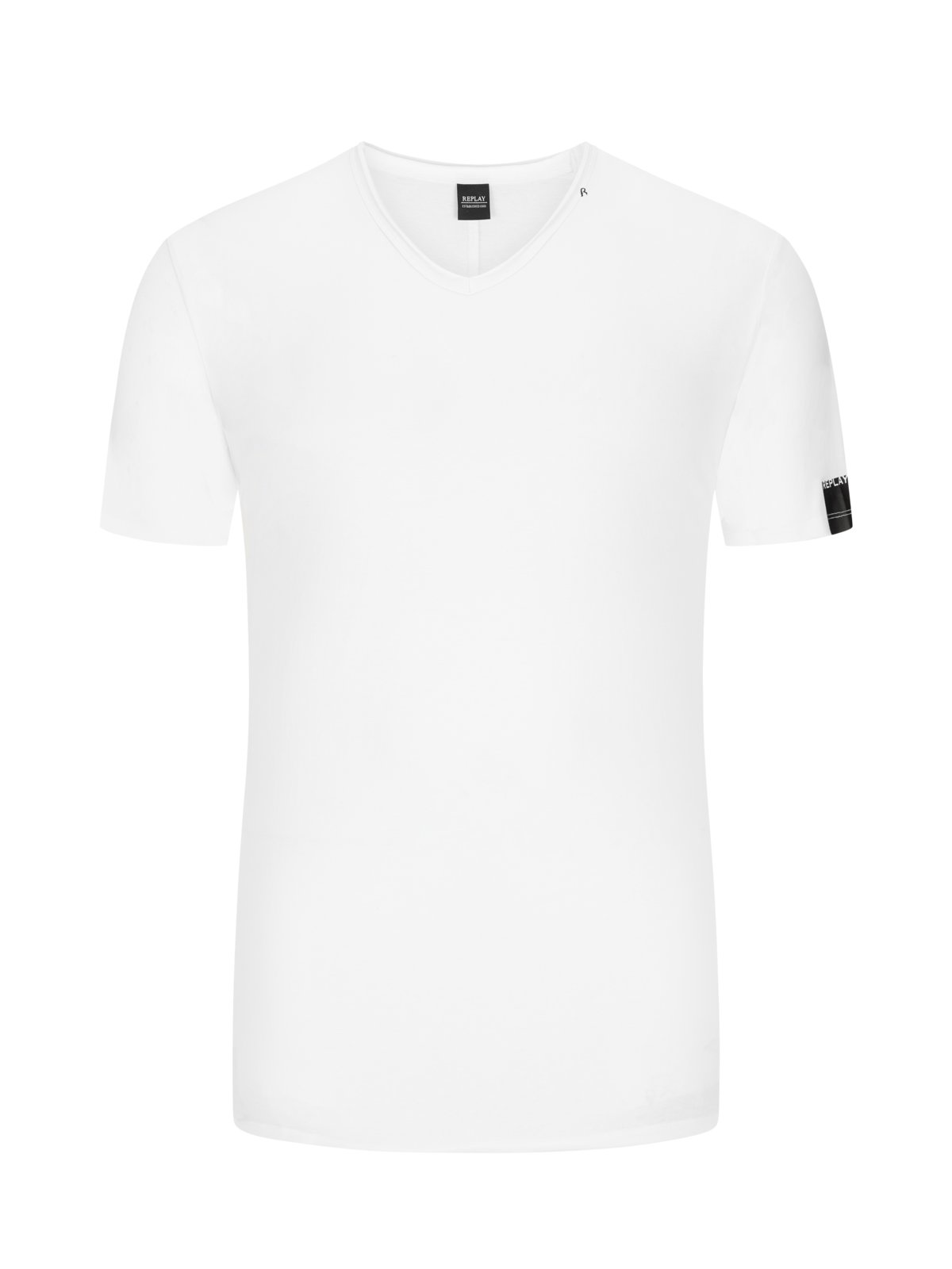 Replay T-Shirt mit Rollkante und V-Ausschnitt